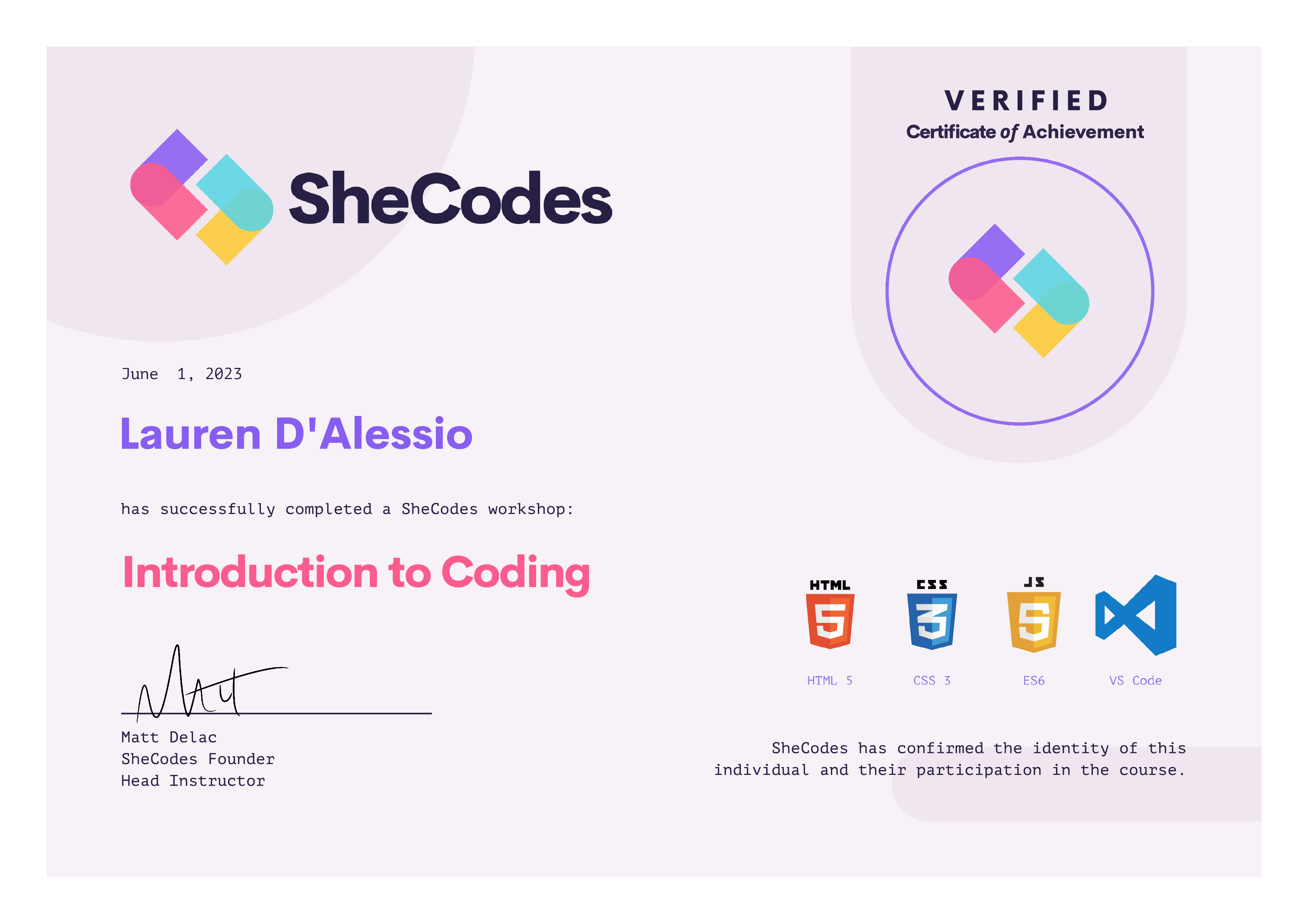 Intro into Coding Certificate